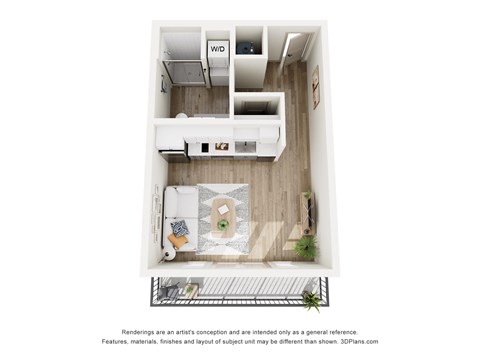Floor plan for studio, 1 bath, 424 sqft